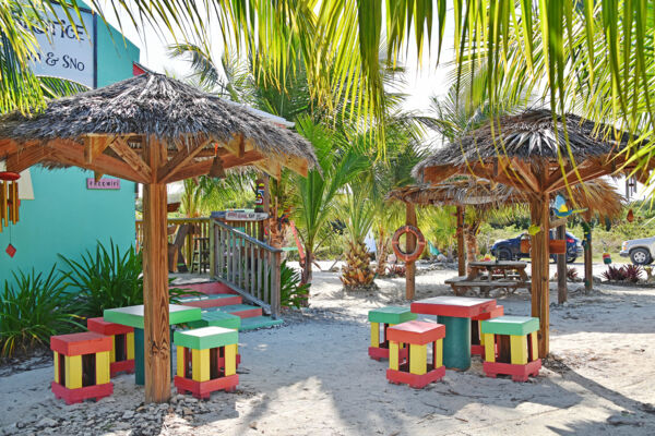 Shaded tables at an ice cream shop on North Caicos.