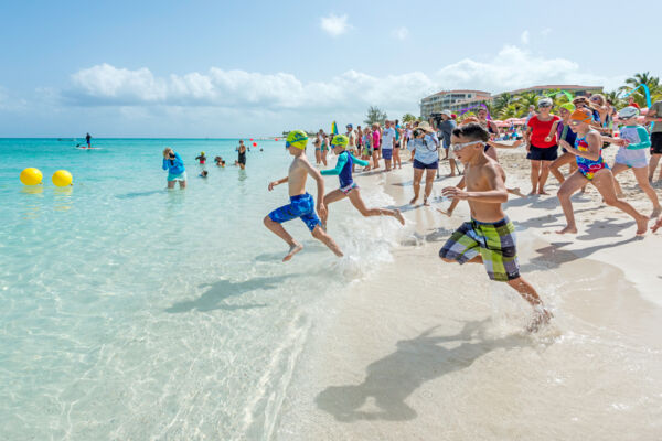 Children participating in a open water swimming event in the Turks and Caicos Islands. 