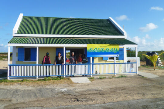 Exterior of the colorful and tiny airport on Salt Cay