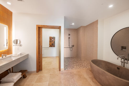 Interior of a penthouse bathroom at the Salterra Resort & Spa on South Caicos.