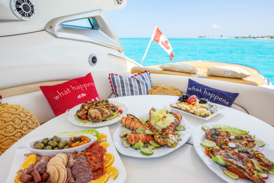 Table and food on a yacht