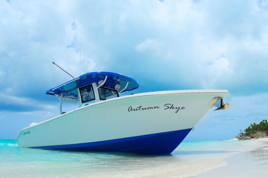 Closeup of a boat anchored onshore in Turks and Caicos.