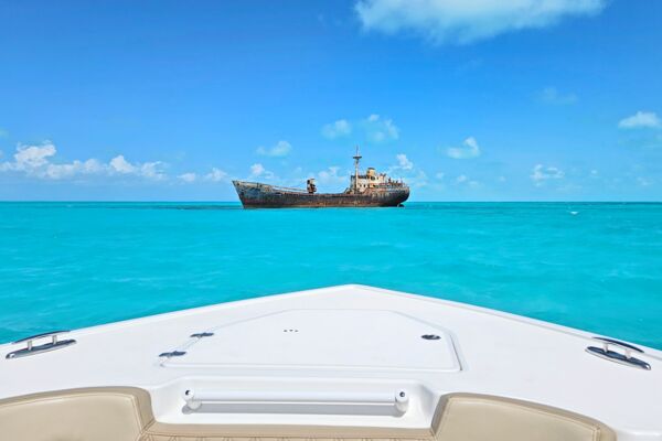 A shipwreck grounded in Providenciales.