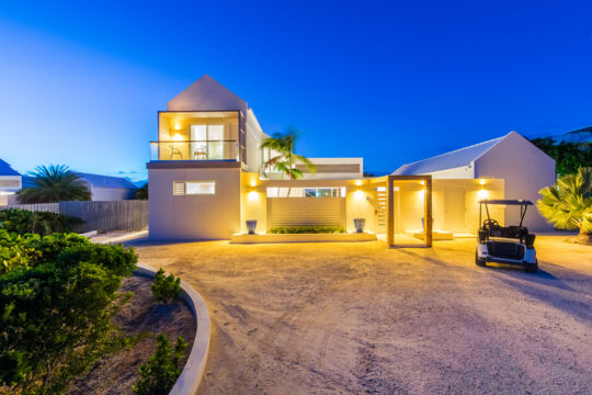 Villa exterior in the evening