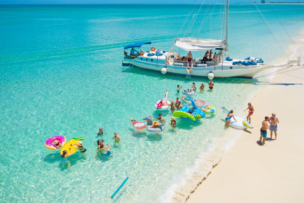 Sailboat parked at a beach in Turks and Caicos.