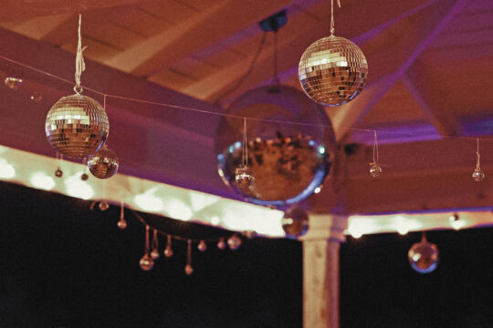 Disco ball string lights at a bar in Turks and Caicos.