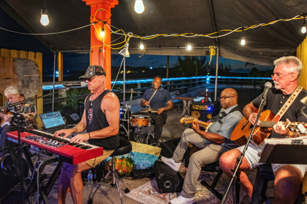 The Bar Band playing at a local bar on Providenciales at night.