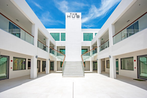 Courtyard of The Hub, a shopping complex on Providenciales. 