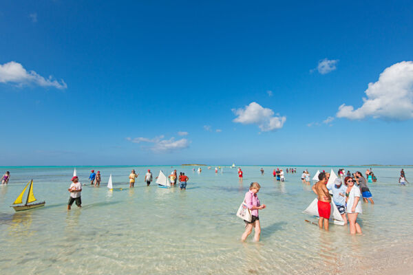 Crowd of people off Bambarra Beach, Middle Caicos.