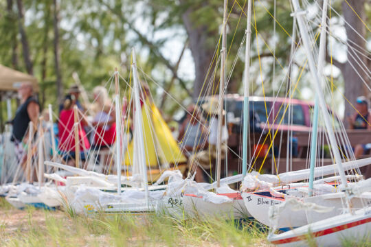 Close-up of model sailboats on Bambarra Beach, Middle Caicos.