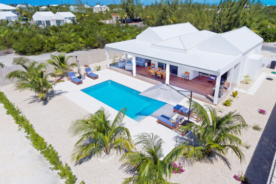 Aerial view of the pool and grounds at Villa Alee