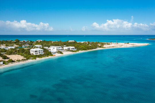 Aerial view of Leeward, Leeward Going Through Channel, and Emerald Point