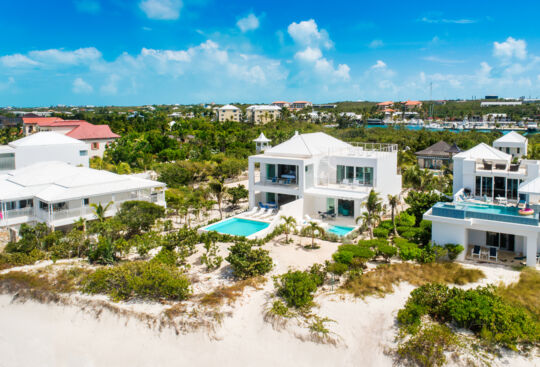 Front aerial view of Villa Sandpiper and Villa Sandpebble