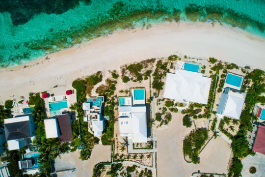 Overhead aerial view of villas at Turtle Cove