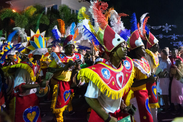 Junkanoo band at a nighttime festival in Turks and Caicos.